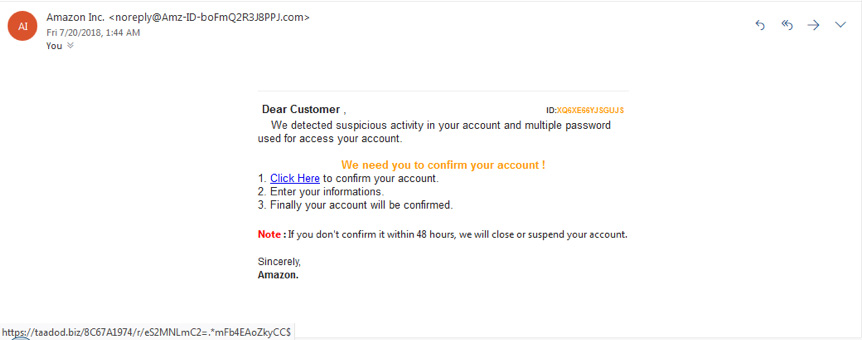 Correo electrónico de phishing de Amazon