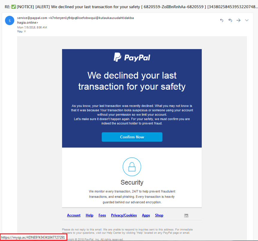 Correo electrónico fraudulento de Paypal