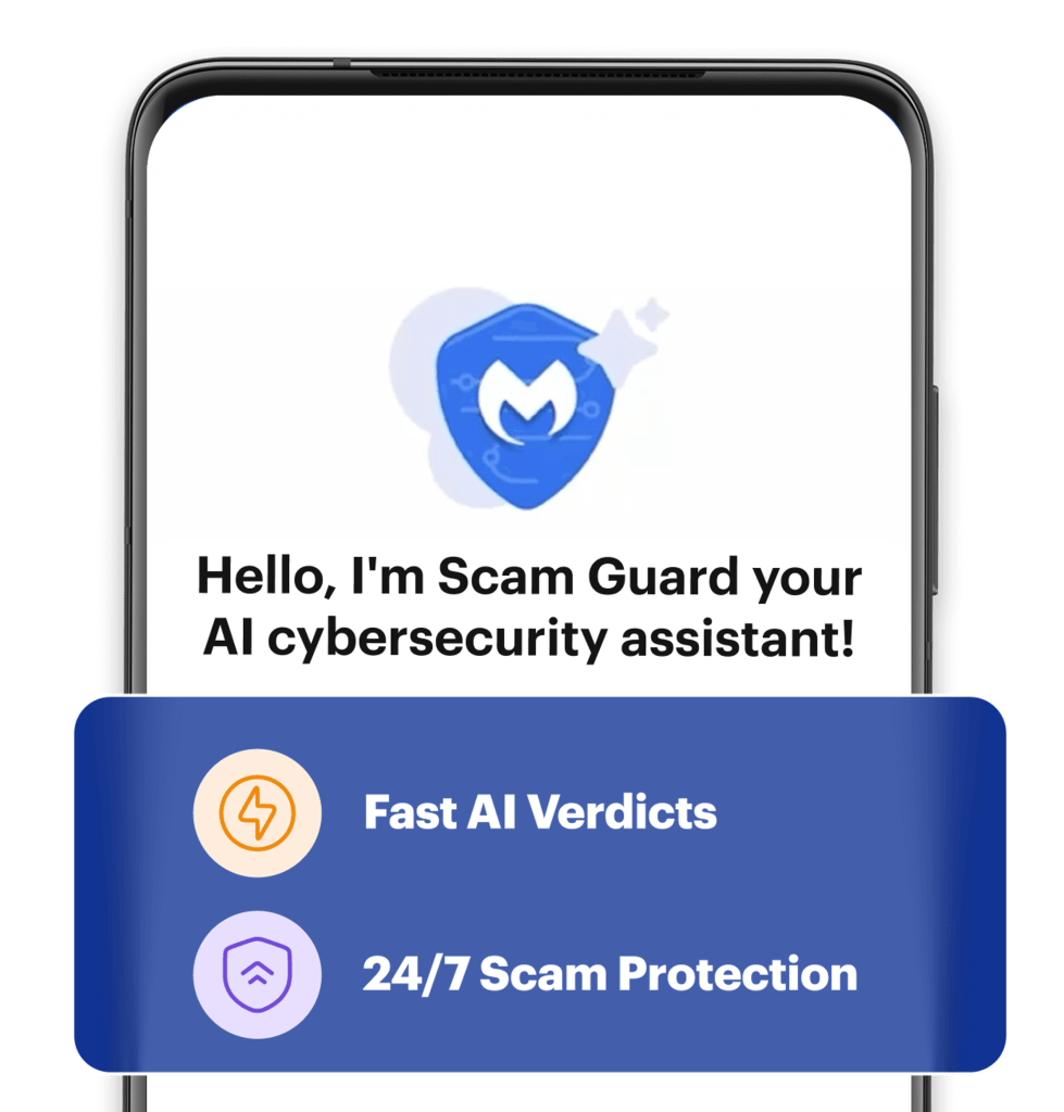 Téléphone portable avec l'instroduction de Scam Guard sur l'écran et les caractéristiques des verdicts rapides de l'IA et de la protection contre les escroqueries 24 heures sur 24 et 7 jours sur 7